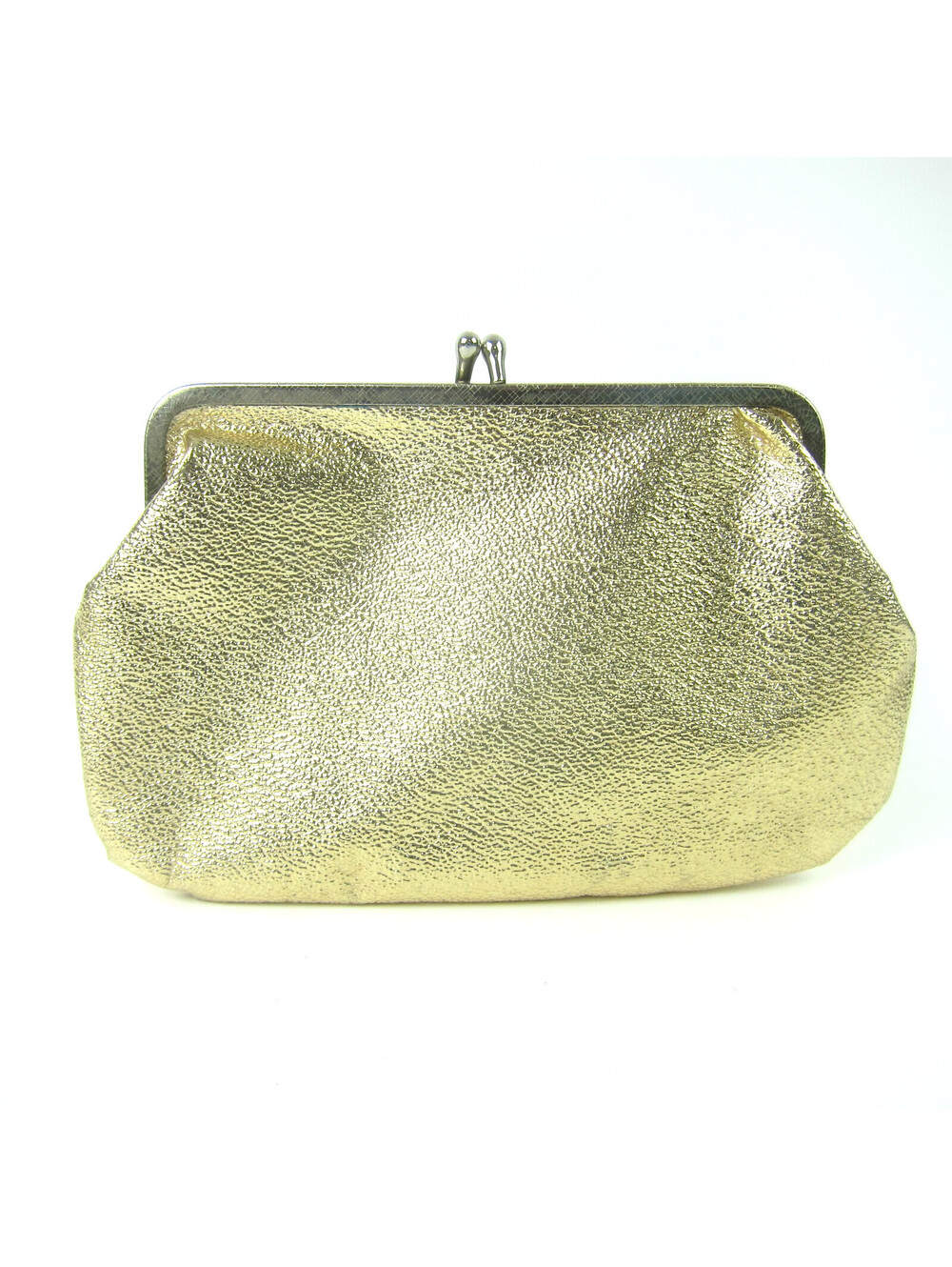Vintage Clutch Purse Gold Lame Foil Metallic Bag Metal Kiss Lock Clasp 1950s-60s